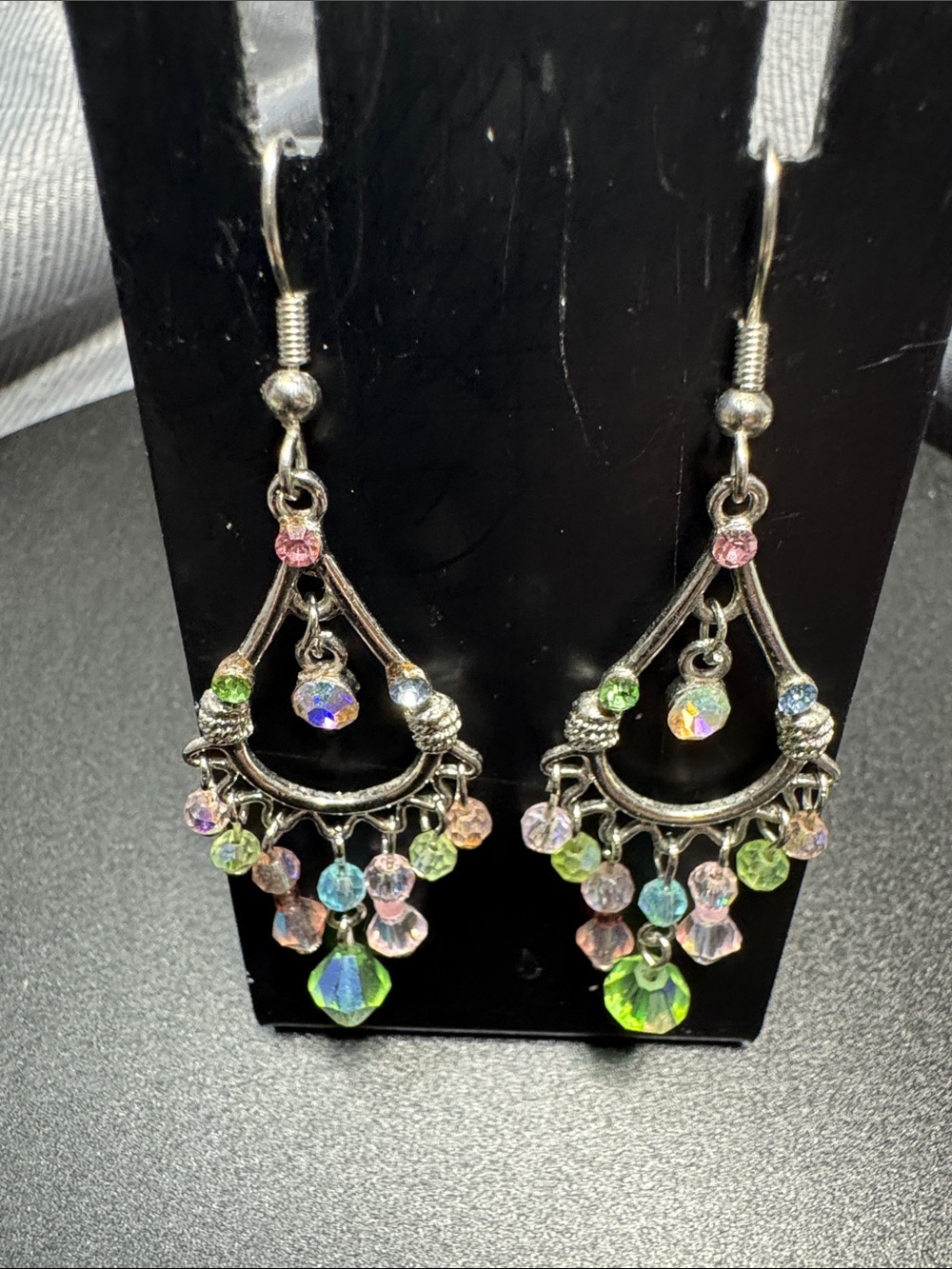 Source Unknown Multicolor Crystal Chandelier Earrings - Pink, Green, Blue, Clear